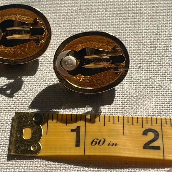 Vintage Premier Designs Black Enamel & Faux Pearl Clip-On Earrings - Picture 2 of 4